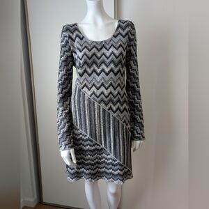 Missoni Zigzag Long Sleeve Dress in Black and Gray